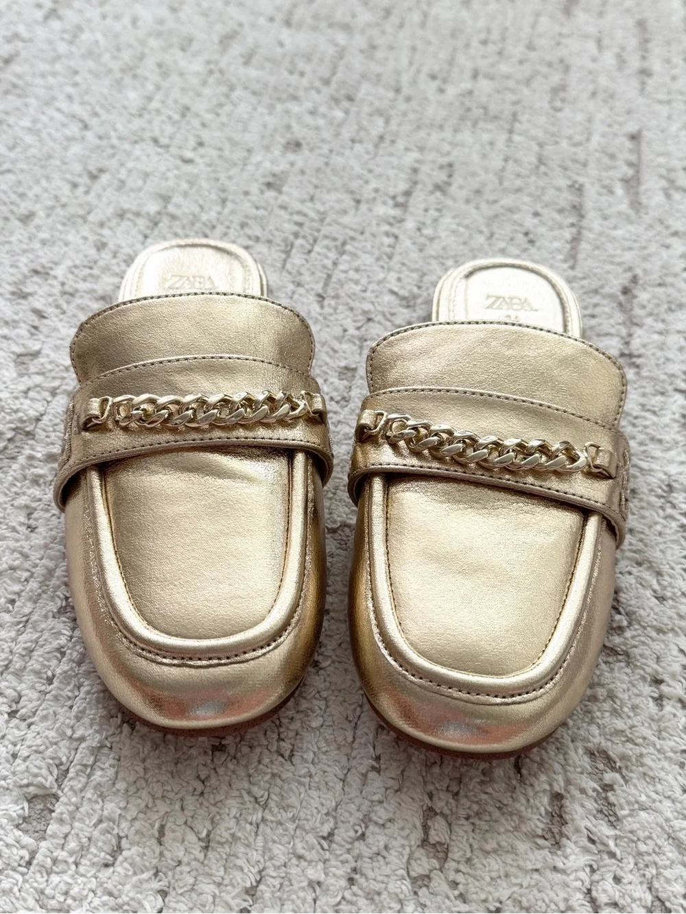 Zara Gold Metallic Chain-Accent Kids Slip-On Mule